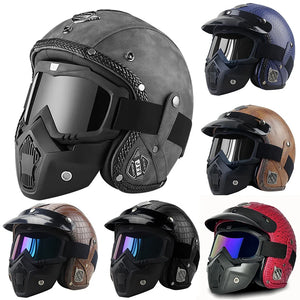 Casque Moto Vintage Ouvert en Cuir PU - Style Café Racer