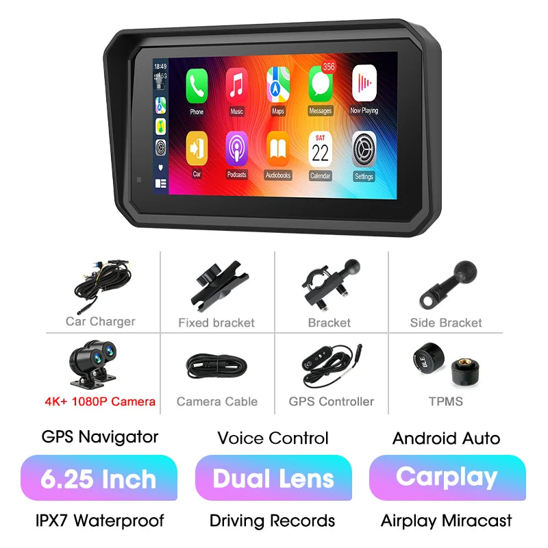 Écran GPS moto Jansite CarPlay & Android Auto 5/6,25 pouces avec DVR intégré – étanche IP67 - vue 10