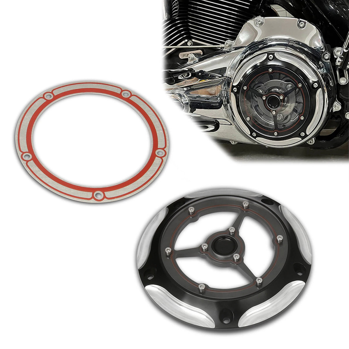 Derby cover 3 branches pour Harley Touring Softail Dyna - vue 5