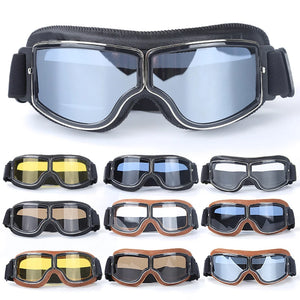 Lunettes de Moto Rétro Pliables en Cuir - Anti-Vent et Anti-Poussière