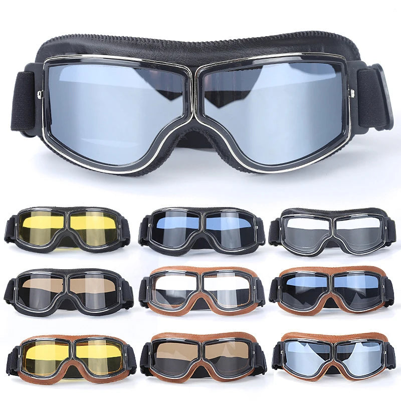 Lunettes de Moto Rétro Pliables en Cuir - Anti-Vent et Anti-Poussière
