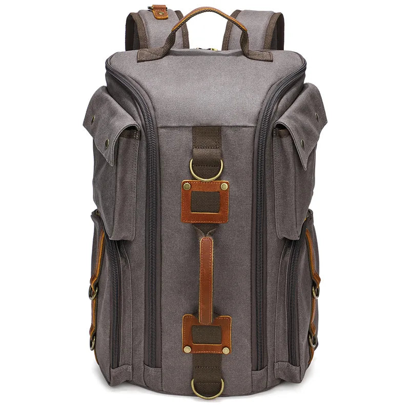 Sac à dos vintage en toile cirée et cuir marron - vue 8