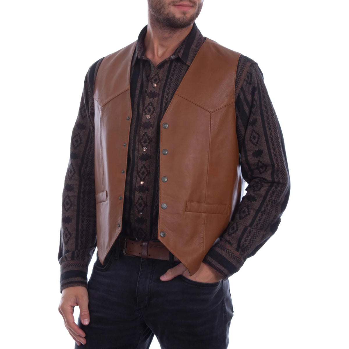 Gilet biker noir en simili cuir - vue - vue 5