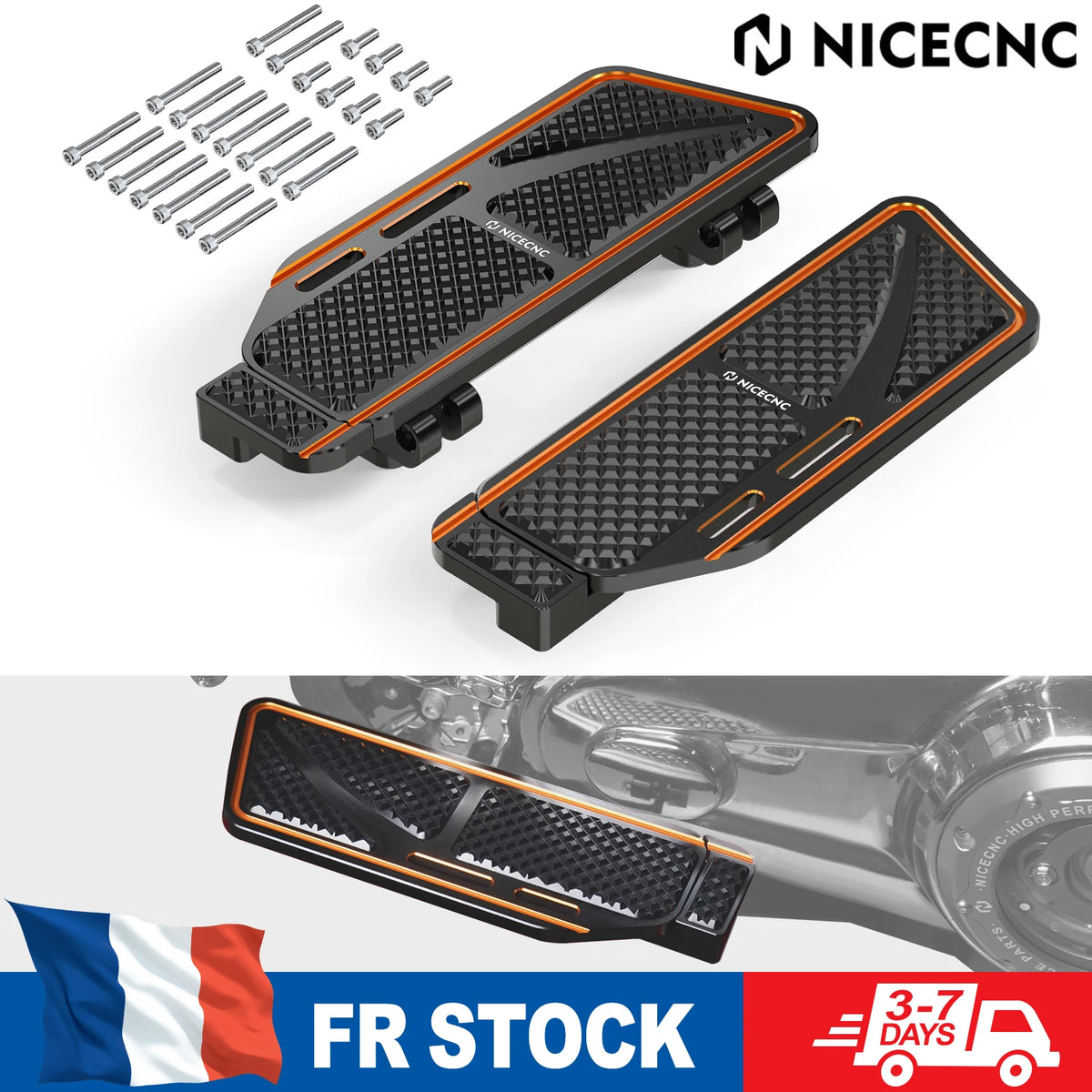 Marchepieds conducteur NICECNC pour Harley-Davidson Touring Street Glide, Road King, Road Glide, Softail et Electra Glide – photo 1/8