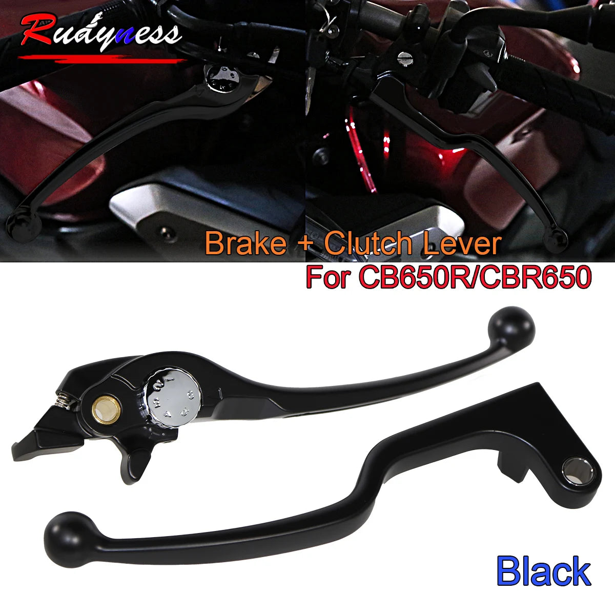 Leviers de frein et d'embrayage noirs pour Honda CBR650 - vue 1