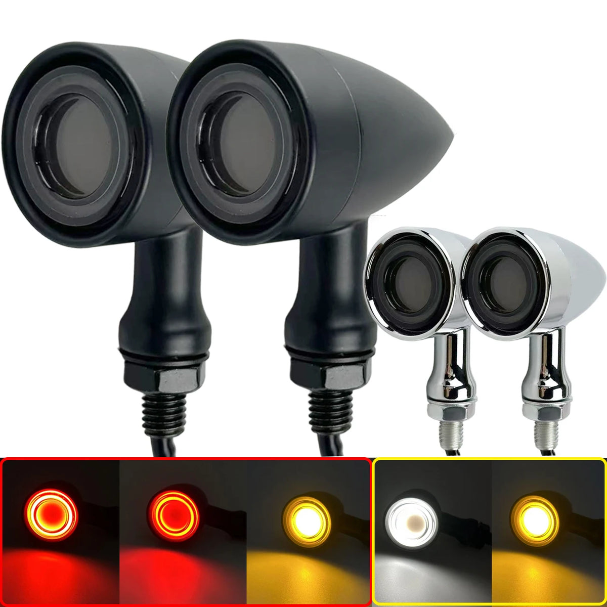 Clignotants LED universels avant/arrière type bullet avec veilleuse et feu stop moto - vue 4