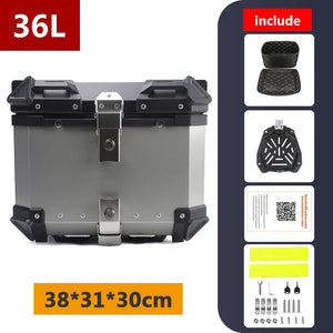 Top case moto en aluminium noir avec serrure, fixé sur un porte-bagages arrière - vue 28