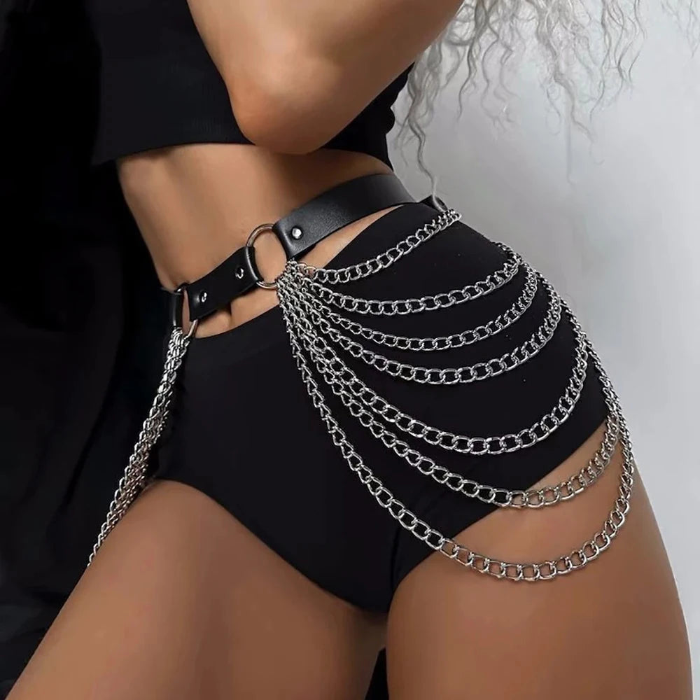 Ceinture harnais noire à franges, vue de face - vue 1