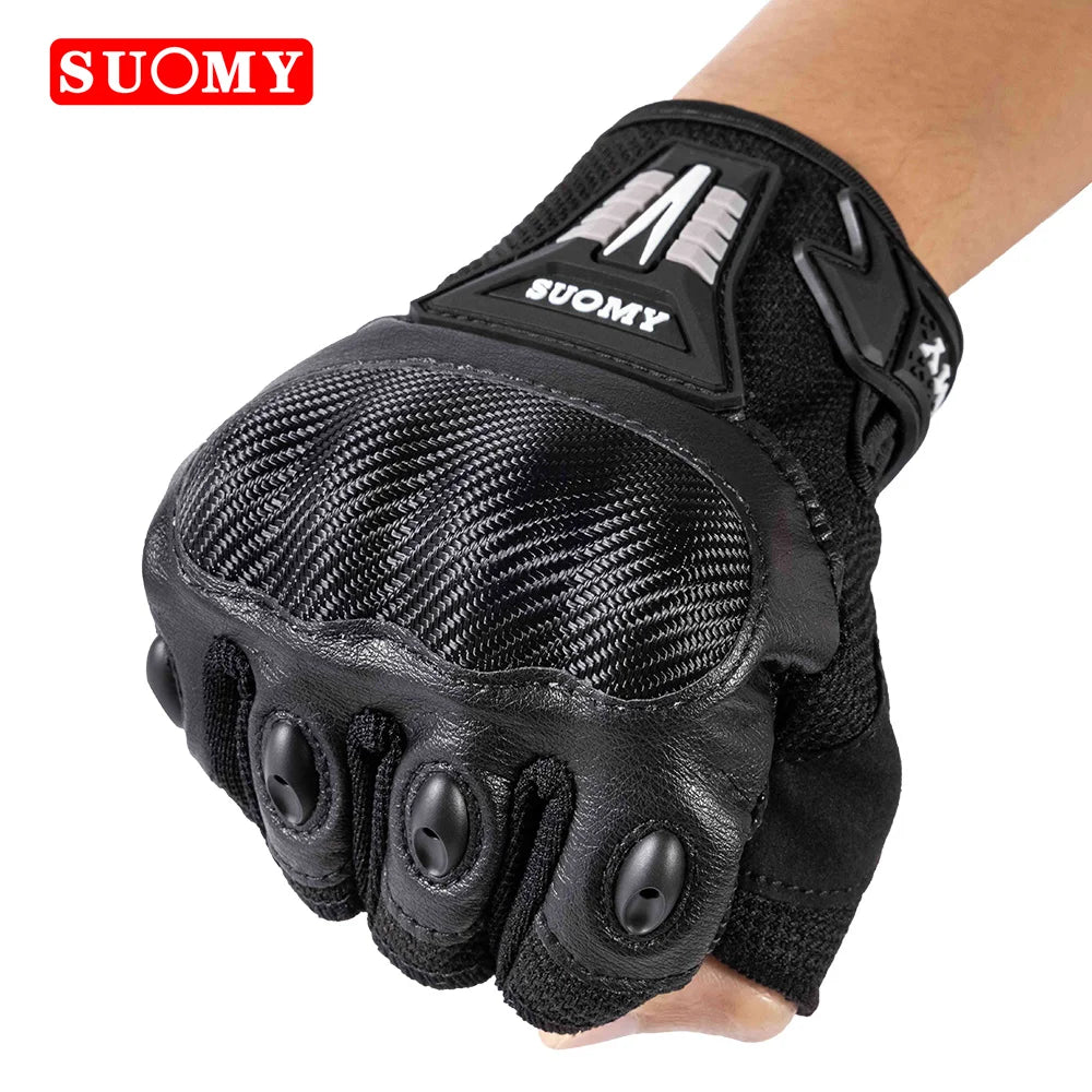 Gants moto mi-doigts noirs - vue de face - vue 3