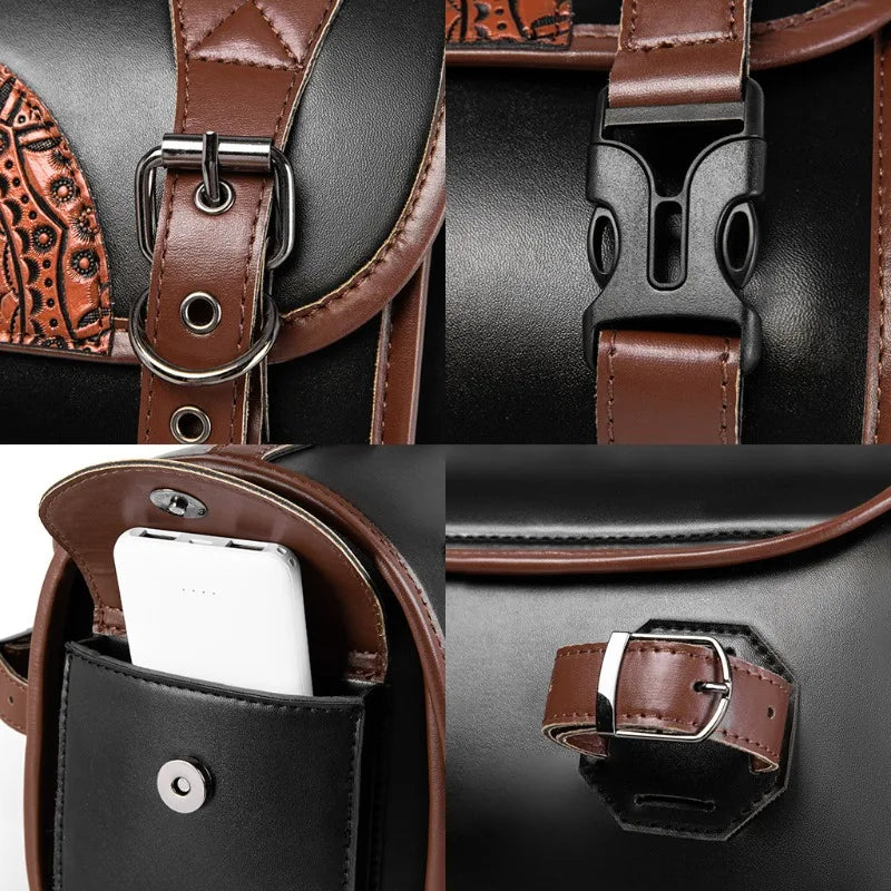 Sacoche de selle moto bicolore avec gaufrage mandala pour Harley-Davidson Sportster - vue 3