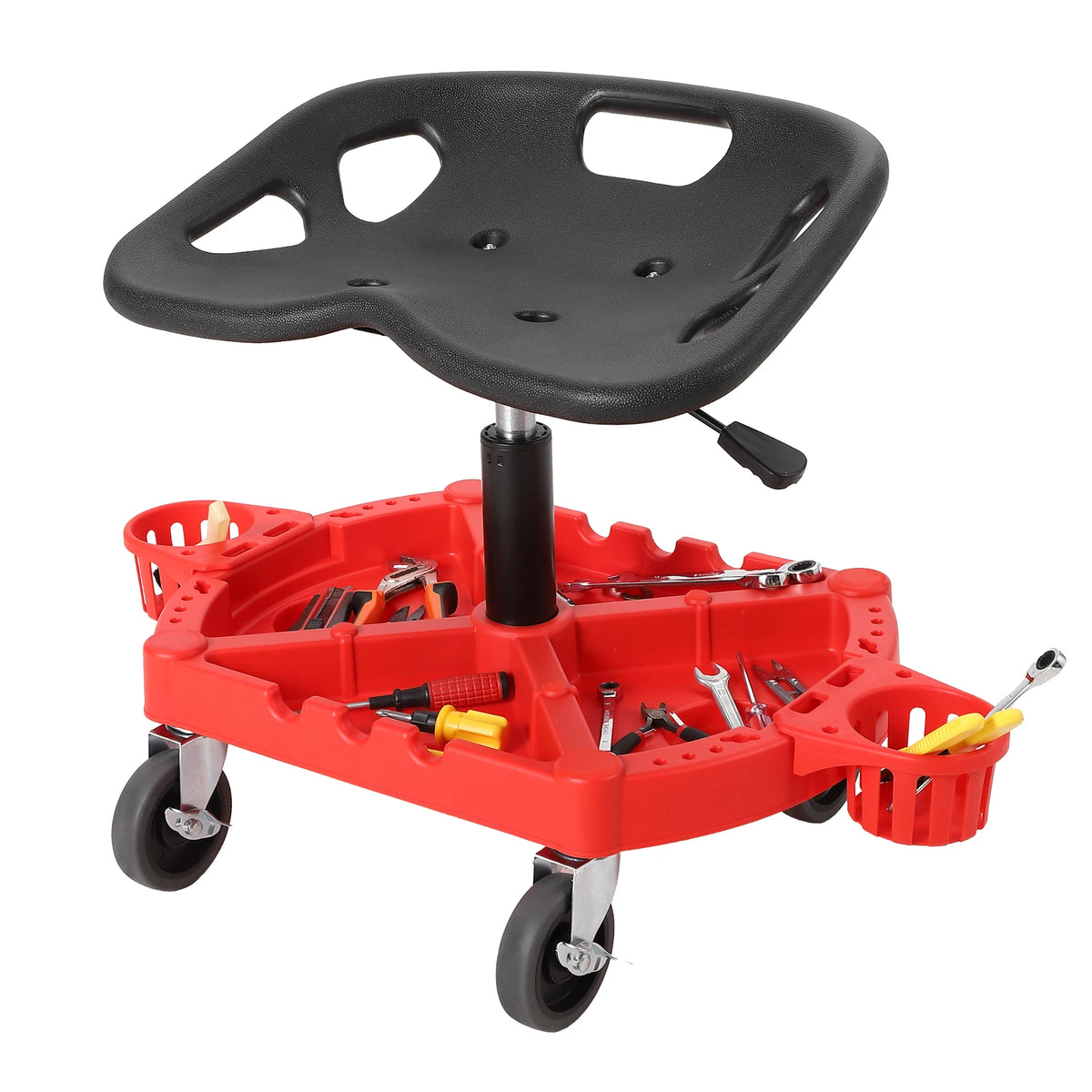 Tabouret d'atelier robuste avec dossier et bac à outils, capacité 136 kg – photo 1/8