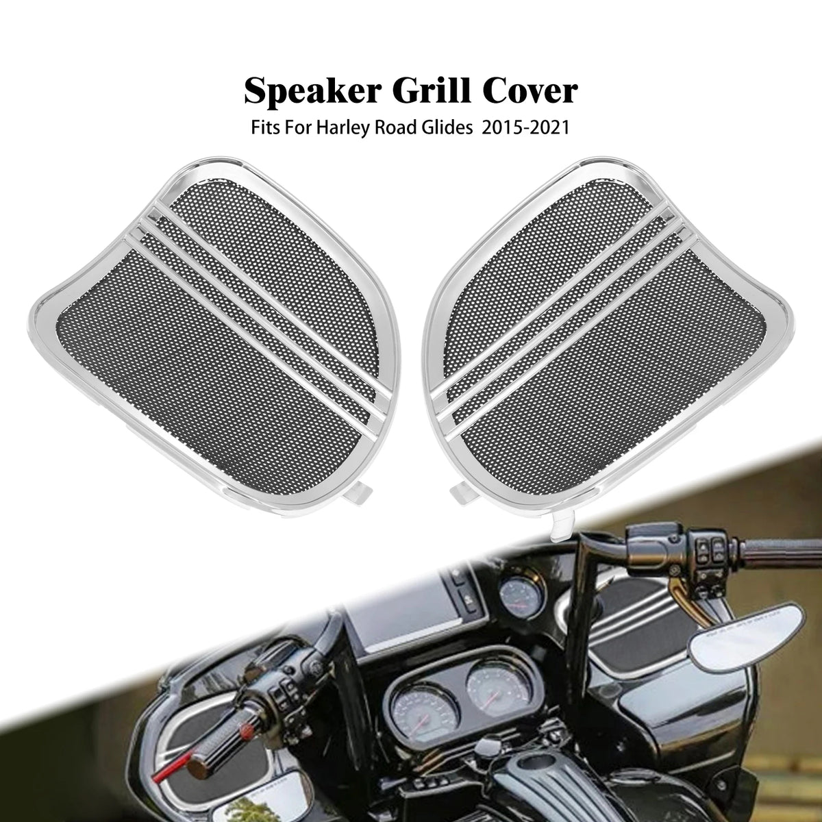 Grilles de Haut-Parleurs Tri-Line Chromées/Noires - Harley-Davidson Touring Road Glide FLTRX 2015-2023 – photo 8/8