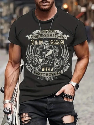 T-shirt Homme Moto Vintage Imprimé 3D Oversize Streetwear - vue 17