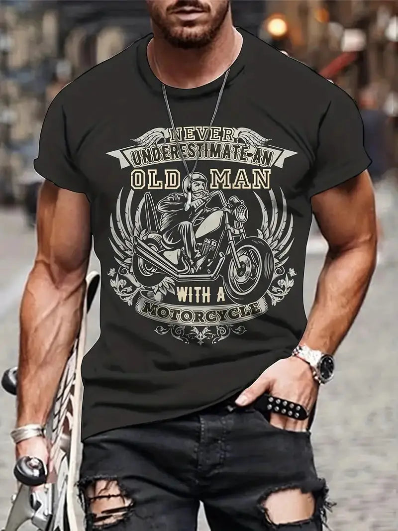 T-shirt Homme Moto Vintage Imprimé 3D Oversize Streetwear - vue 17