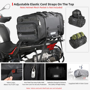 Sac de selle arrière moto Rhinowalk noir, fermetures zippées latérales - vue 5