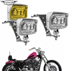 Phare LED rectangulaire chromé pour moto custom - vue 1