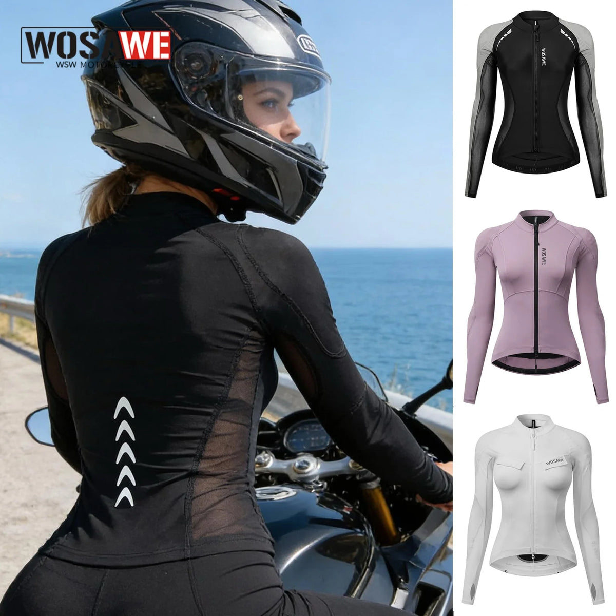 Veste moto femme WOSAWE en mesh respirant coupe ajustée - vue 1