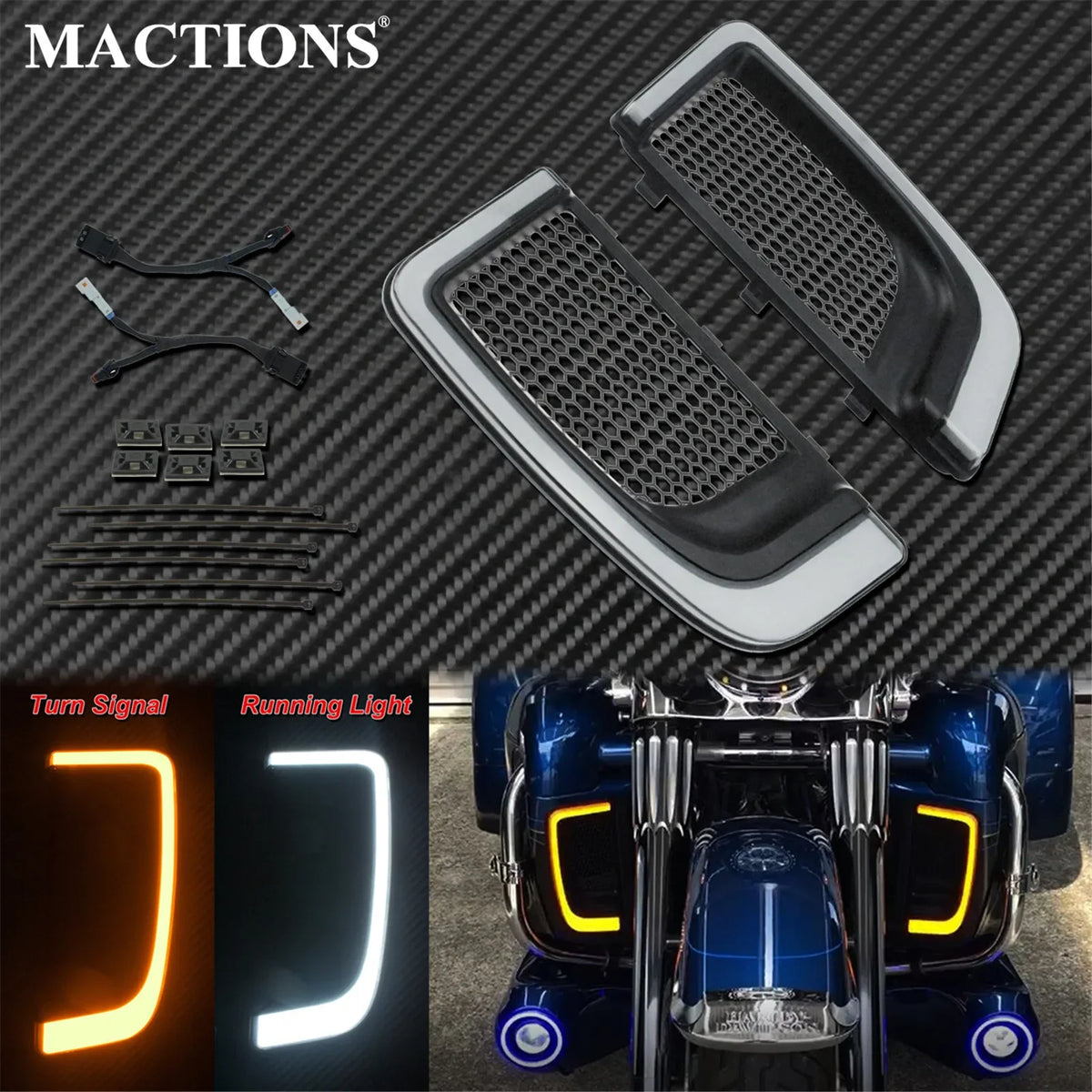 Grille inférieure de carénage LED noire pour Harley-Davidson Touring - vue 1