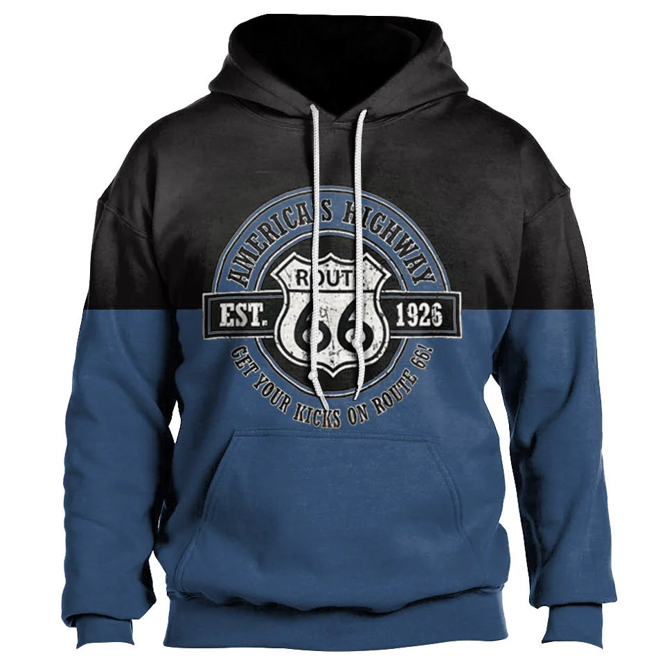 Sweat à Capuche Oversize Homme Imprimé 3D Moto Route 66 - vue 7