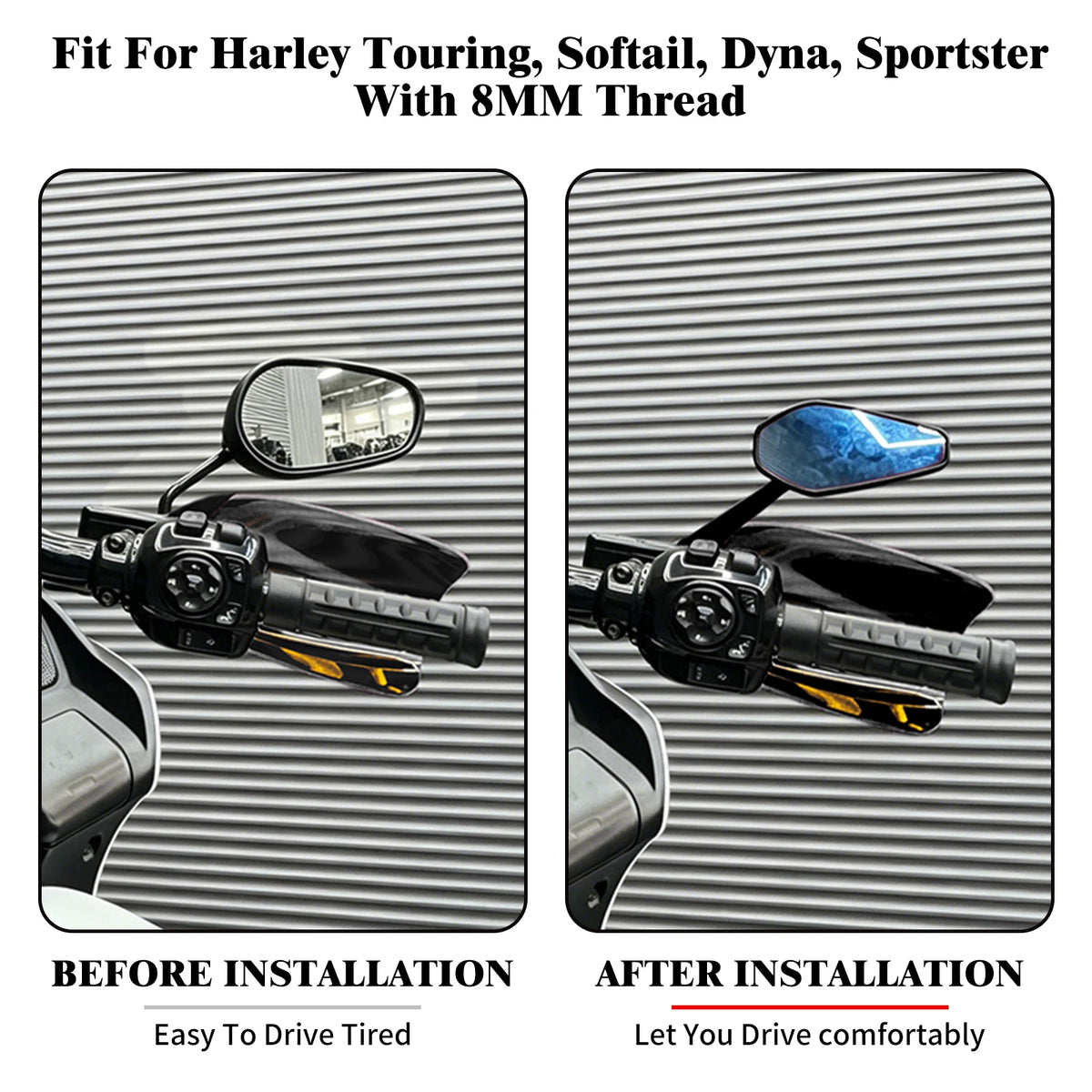 Paire de Rétroviseurs 8mm Aluminium et Carbone - Harley Touring, Dyna, Sportster XL, Softail Breakout – photo 2/11
