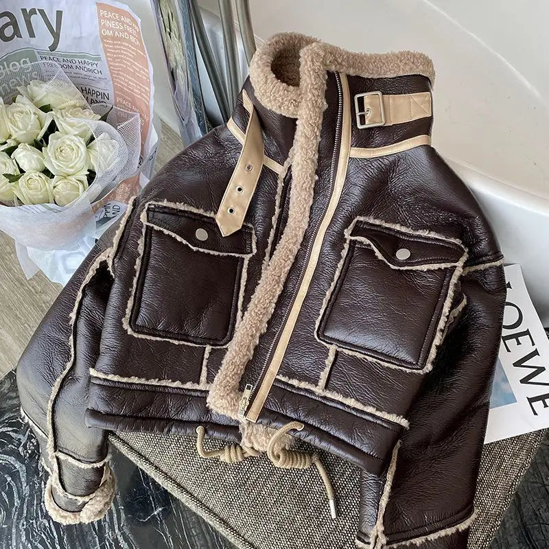 Veste peau lainée femme hiver - vue produit - vue 1