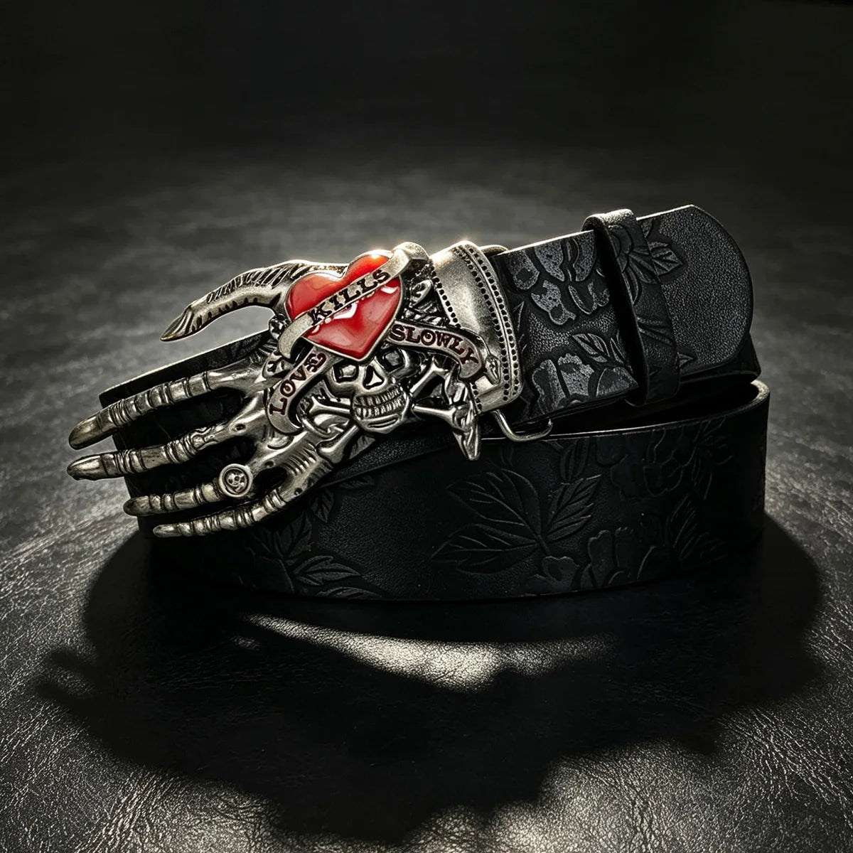 Ceinture gothique noire à boucle lion araignée et serpent - vue 7