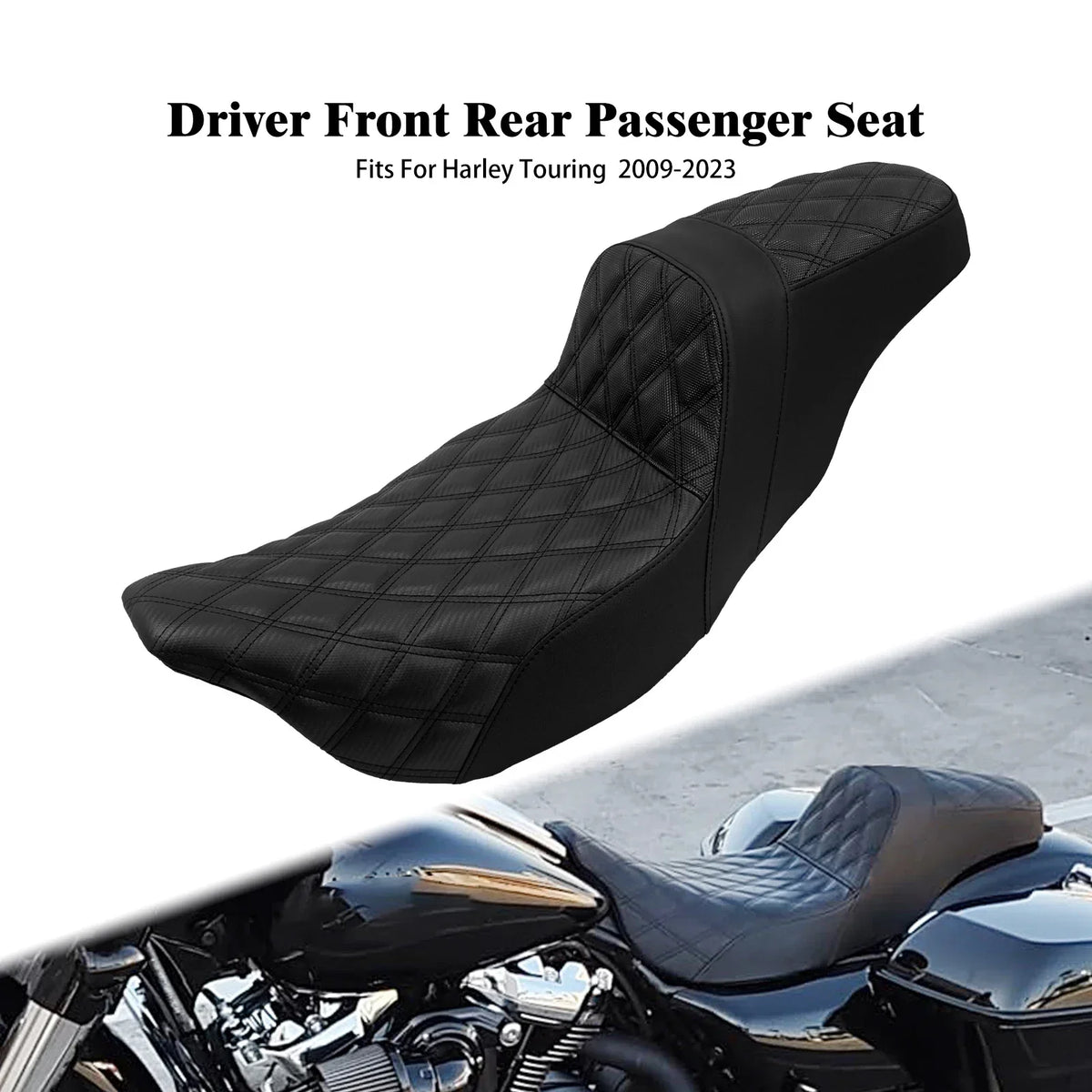 Selle biplace noire en cuir pour Harley-Davidson Touring - vue 1