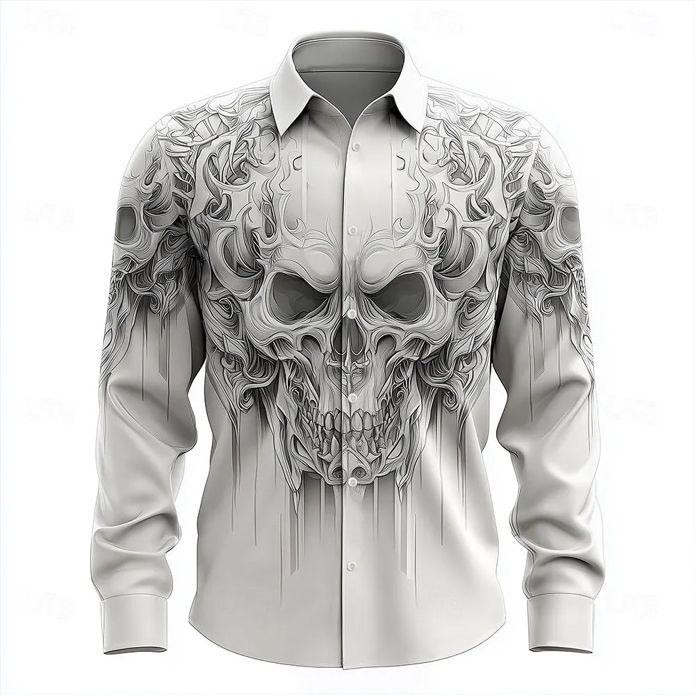 Chemise noire manches longues imprimé tête de mort - vue 3