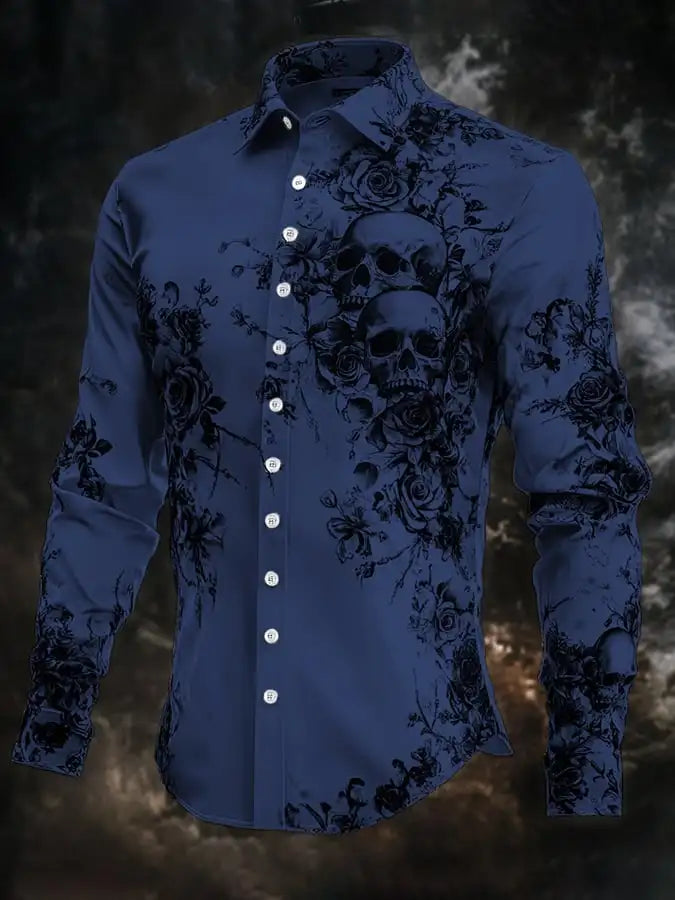Chemise noire manches longues imprimé tête de mort - vue 8