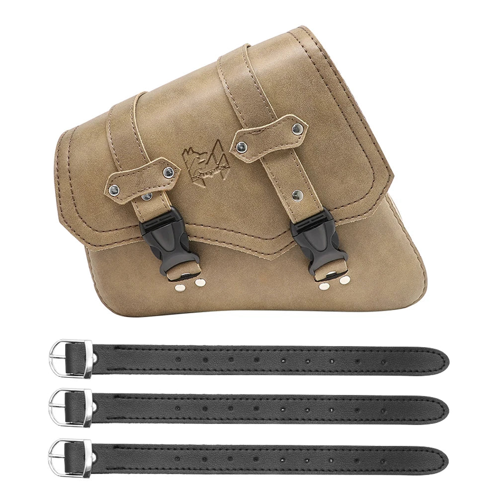 Sacoche latérale en cuir PU noir pour bras oscillant de moto custom - vue 9