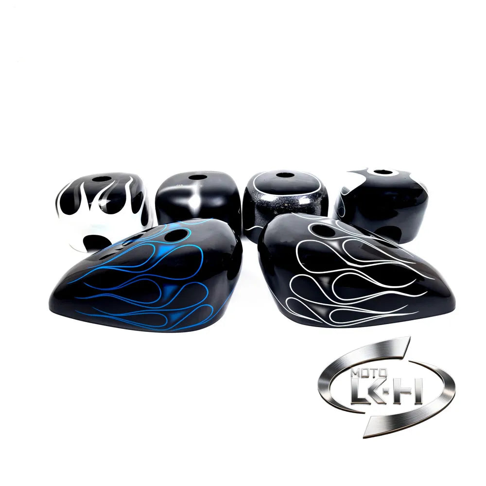 Coque de réservoir d'huile motif flammes pour moto Harley - vue 1