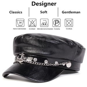 Béret noir en simili cuir boucle ancre - vue de face - vue 6