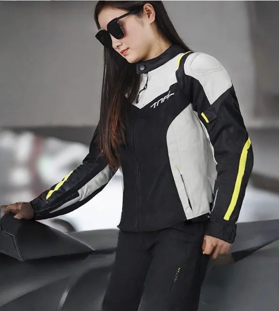Blouson moto femme noir en tissu maillé - vue de face - vue 8