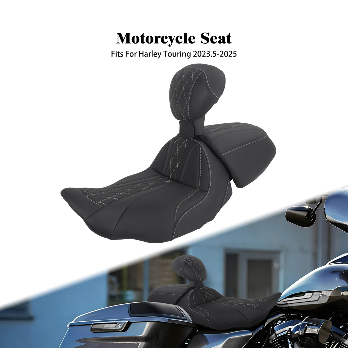 Selle biplace noire avec dossier pour Harley-Davidson Touring - vue 11