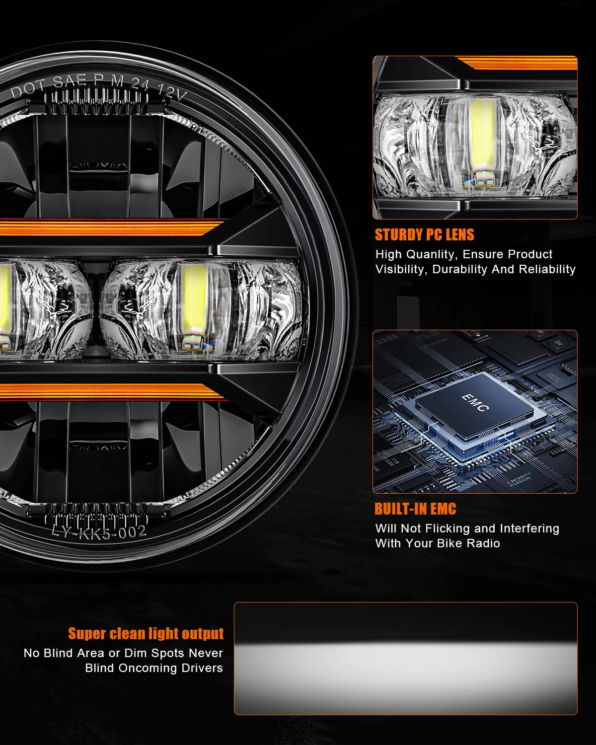 Phare LED 5,75 pouces pour Harley Sportster Dyna - vue 2