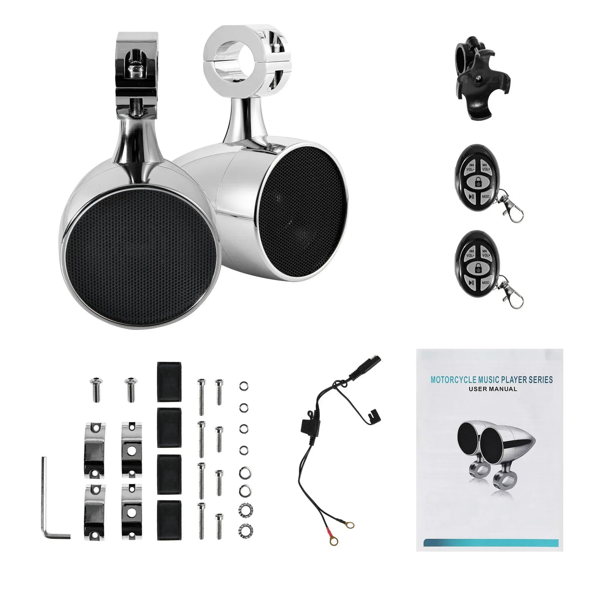 Haut-parleurs moto Bluetooth avec télécommande – 50 W, étanche IP65, montage guidon 26-33 mm - vue 8