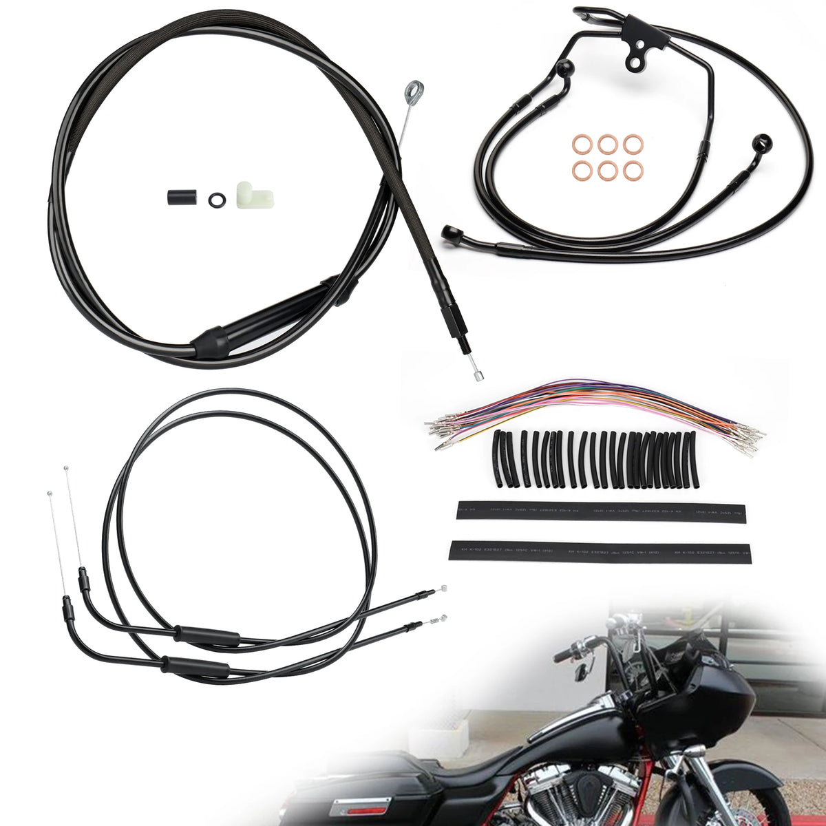 Kit de Câbles Rallongés pour Guidon - Harley-Davidson Touring 2000-2006 (Sans ABS, Sans Régulateur de Vitesse) – photo 1/12