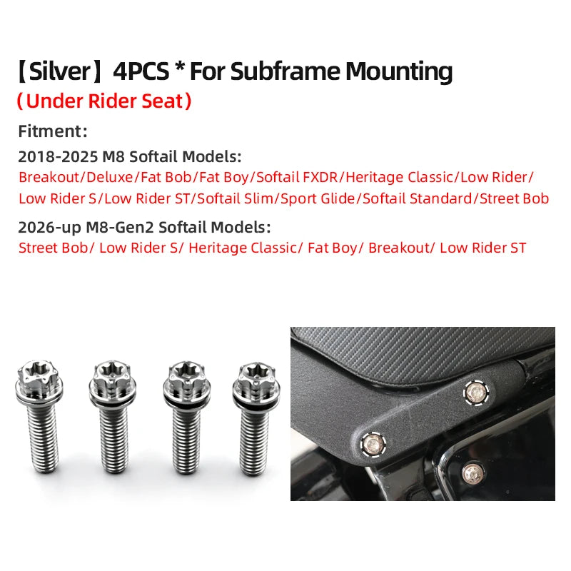 Boulons de Renfort de Garde-Boue Arrière en Titane - Harley-Davidson Softail M8 2018-2025, Road Glide 117/121 – photo 16/18