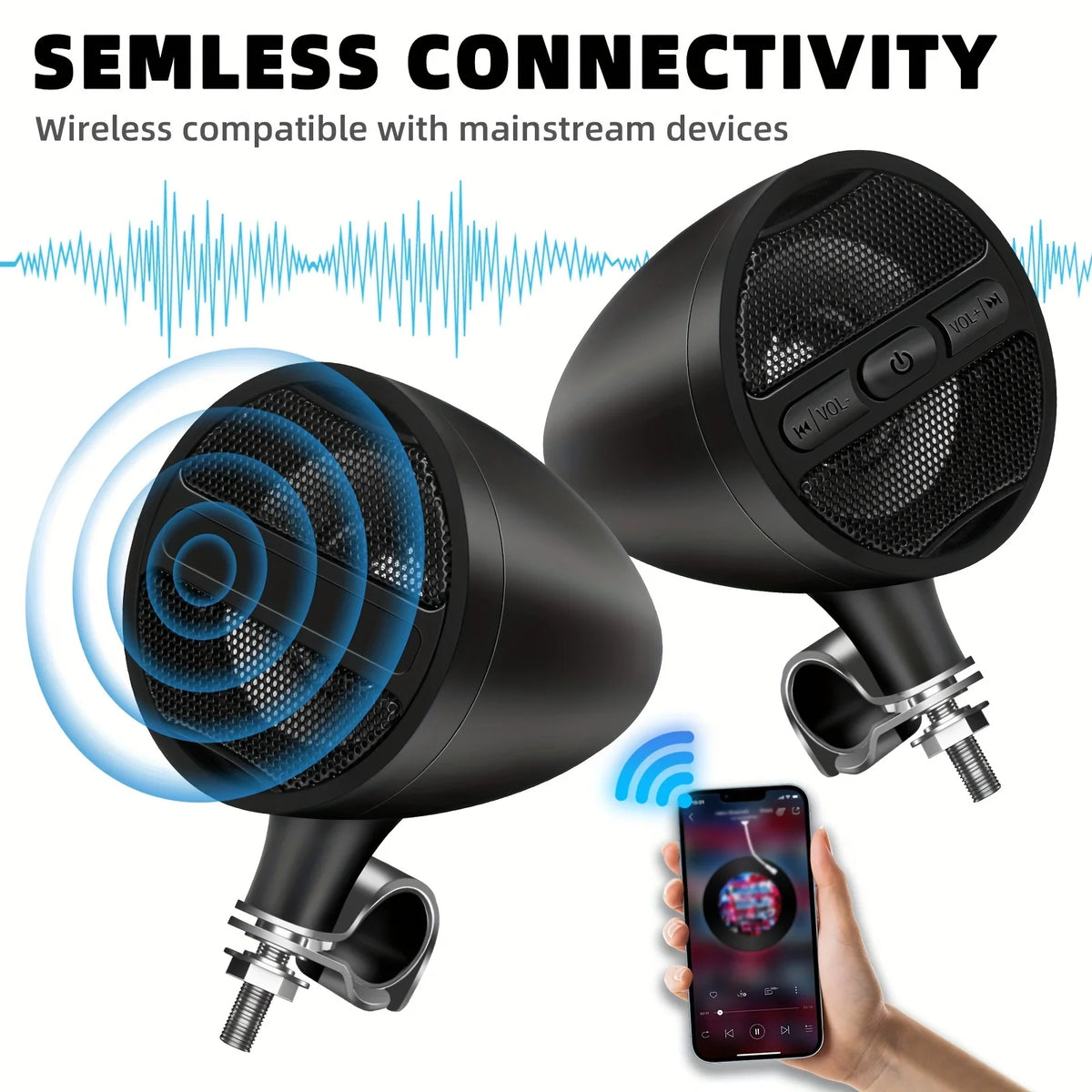Haut-parleurs Bluetooth pour moto avec système audio sans fil USB/AUX/MP3 - vue 2
