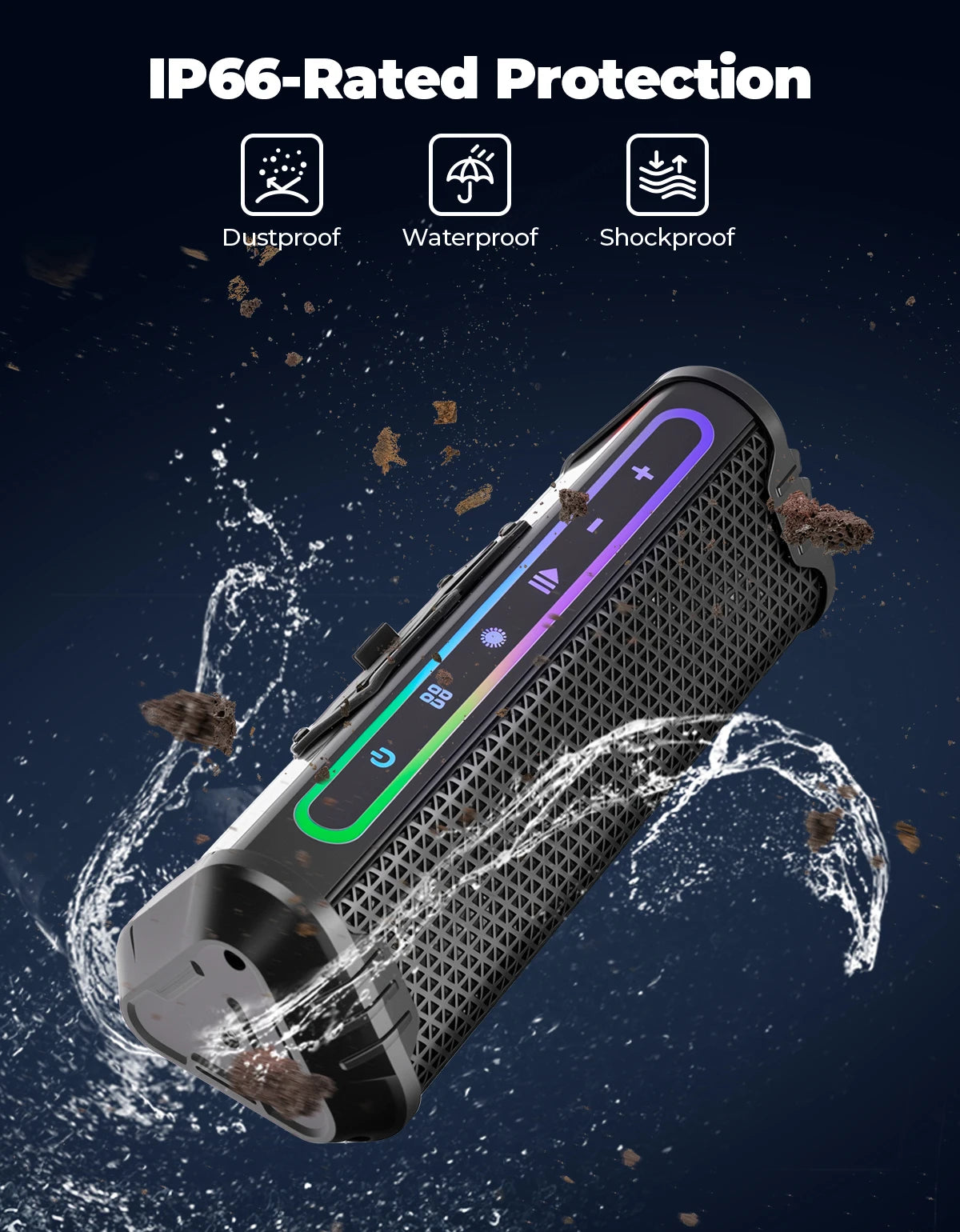 Haut-parleur moto étanche avec lecteur audio USB/AUX et éclairage LED d'ambiance - support 360° universel - vue 3