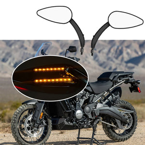 Rétroviseur latéral noir avec clignotant LED ambre intégré sur une Harley-Davidson Pan America - vue 1
