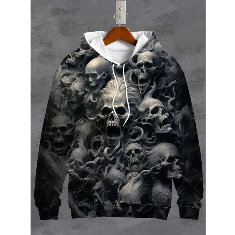 Sweat à Capuche Oversize Imprimé Tête de Mort 3D - vue 4