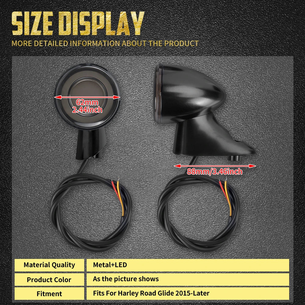 Clignotants avant LED style bullet 12V, 3 fils - Harley Touring Road Glide FLTRX 2015 et + – photo 5/7