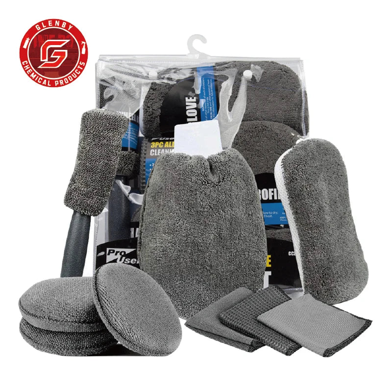Kit de 9 Accessoires de Nettoyage Auto/Moto (Gants, Lingettes, Éponges, Brosses) – photo 1/7