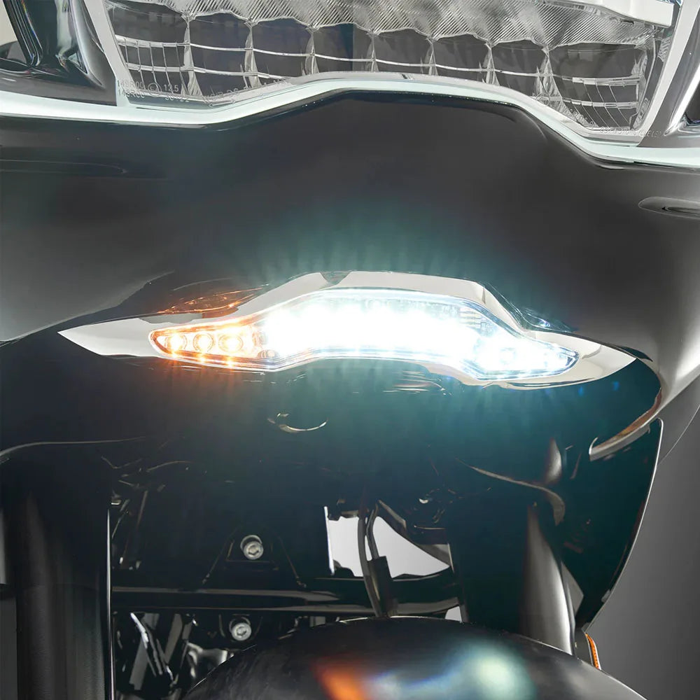 Feux de Carénage LED GOAT-E Chrome ou Noir, Ambre/Blanc pour Harley Road Glide – photo 2/8