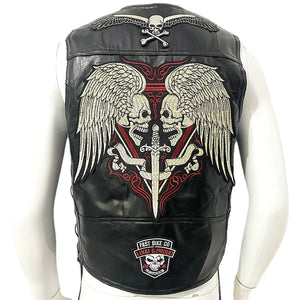 Gilet en cuir noir motif tête de mort - vue de face - vue 1