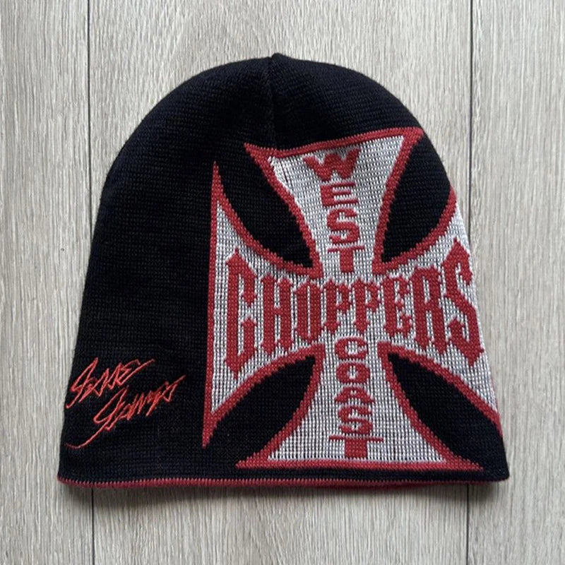 Bonnet en tricot noir motif croix streetwear - vue 5