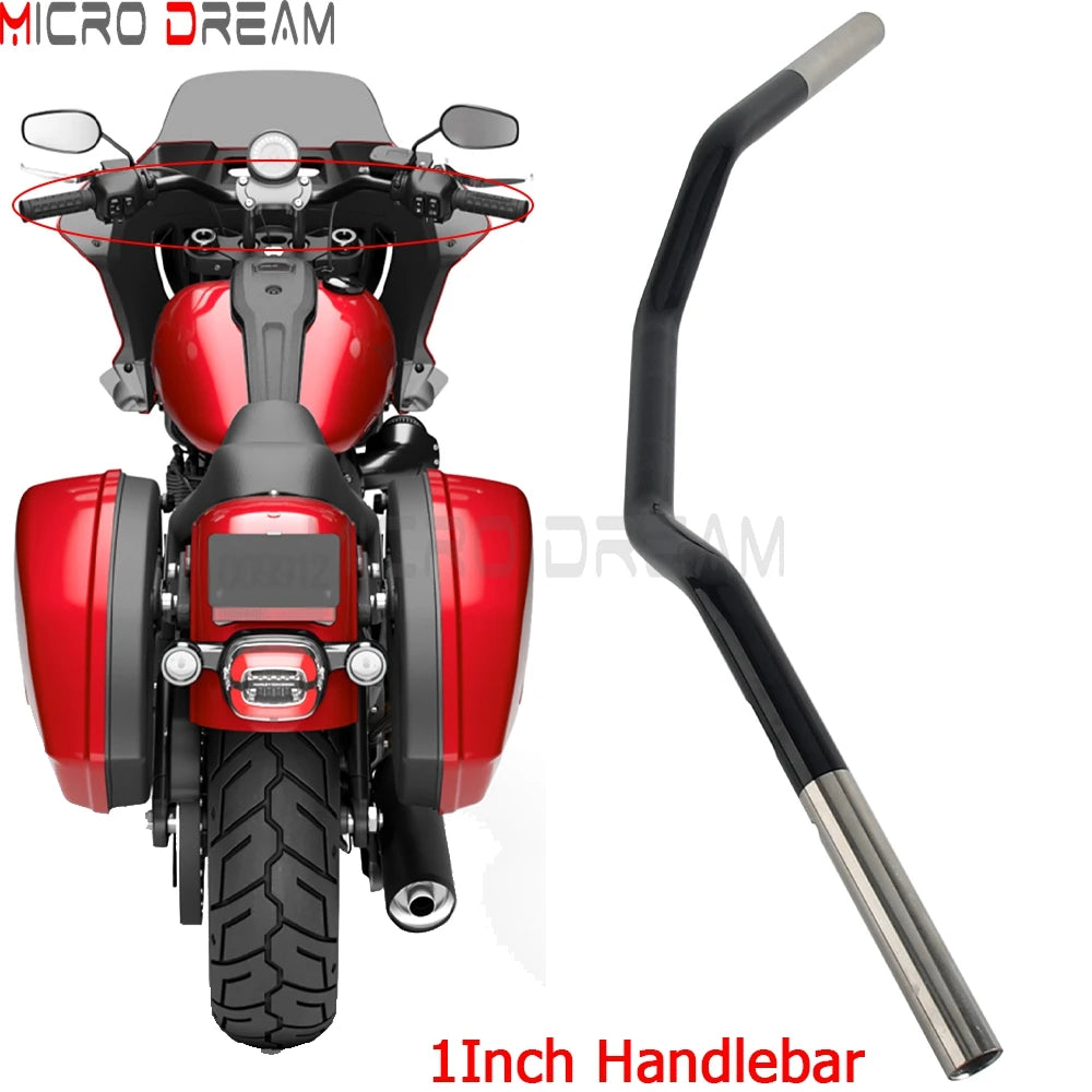 Guidon style motocross inox 1 pouce pour Harley Road Glide, Street Glide et Softail - vue 1