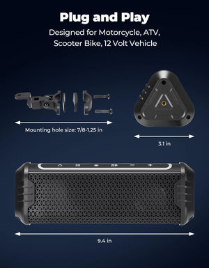 Haut-parleur moto étanche avec lecteur audio USB/AUX et éclairage LED d'ambiance - support 360° universel - vue 6