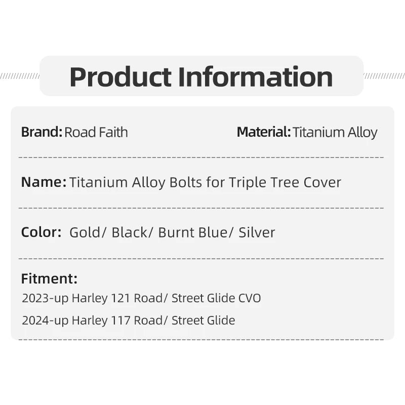 Boulons Titane pour Cache de Té Supérieur de Fourche - Harley 121 CVO, 117 Road/Street Glide – photo 6/10